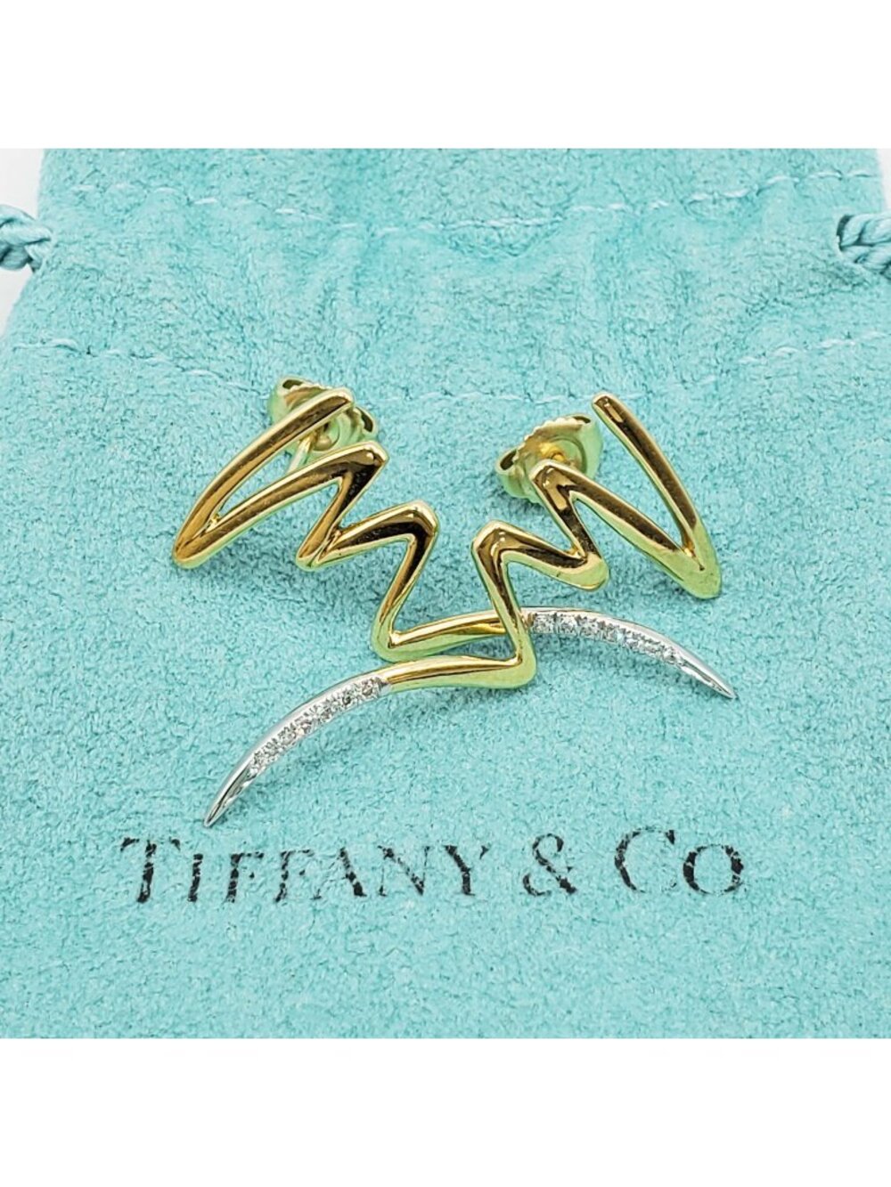 Tiffany & Co Paloma Picasso Scribble Diamond Earrings 18k Gold & Platinum